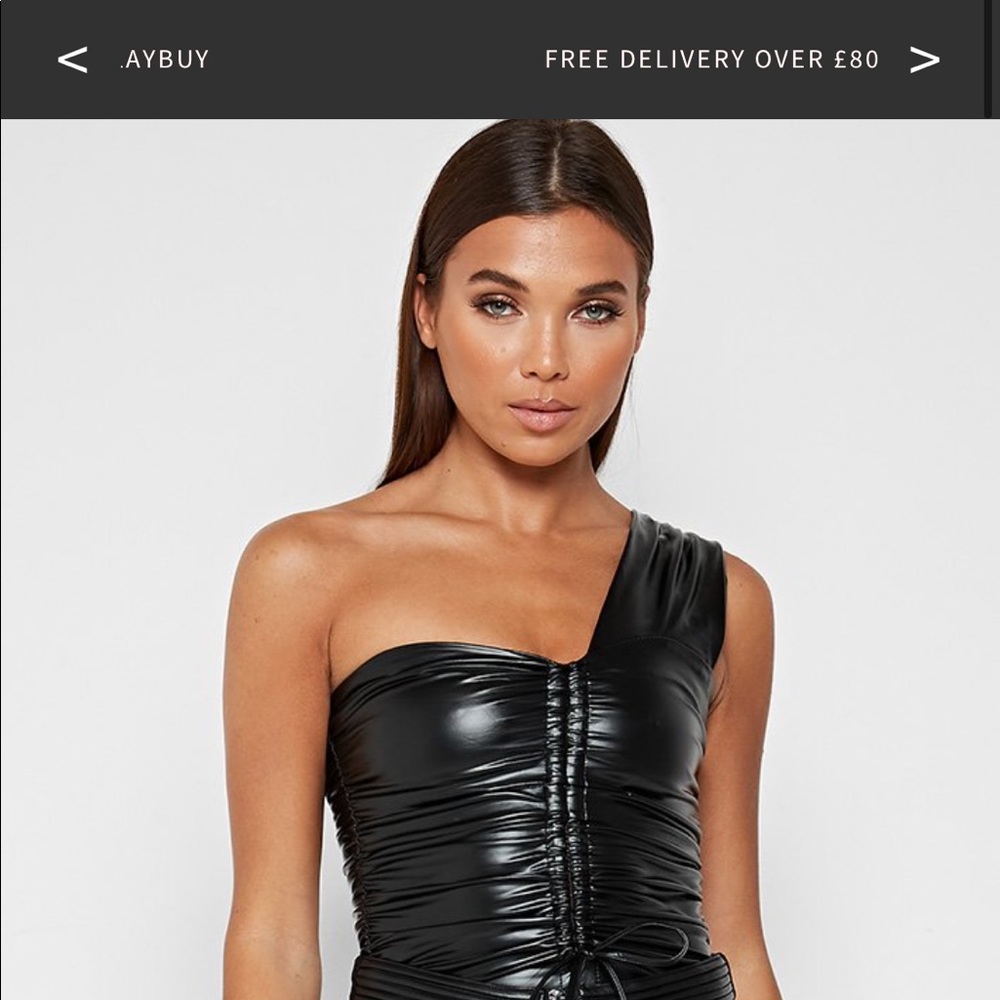 Mainere De Voir Ruched Vegan Leather Bodysuit
